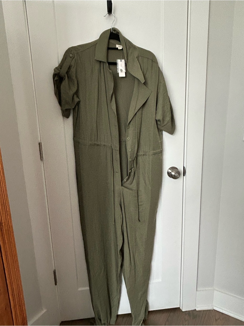 Olive Green Women's Utility Jumpsuit - Casual Short Sleeve